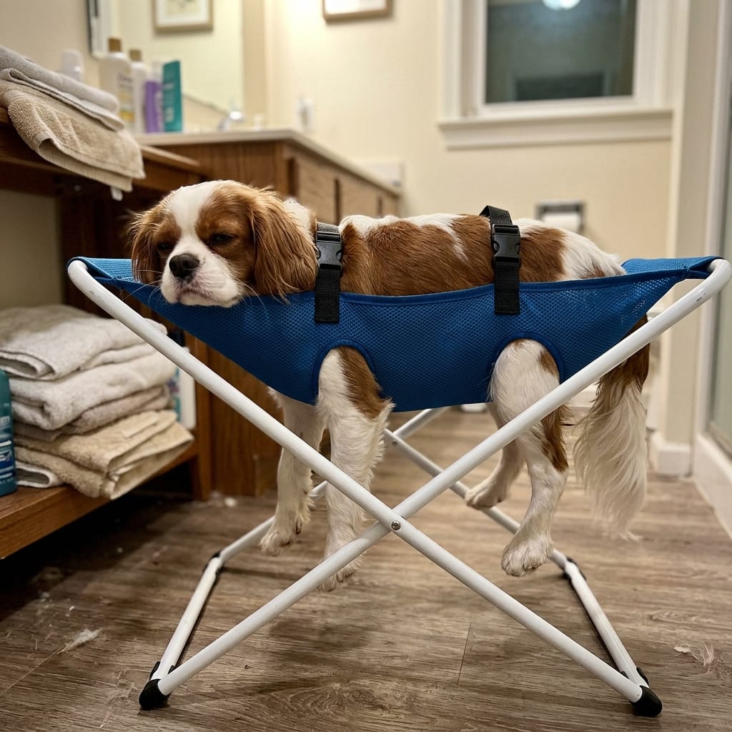 Customer photo review of Pawrelia™ Grooming Hammock Stand