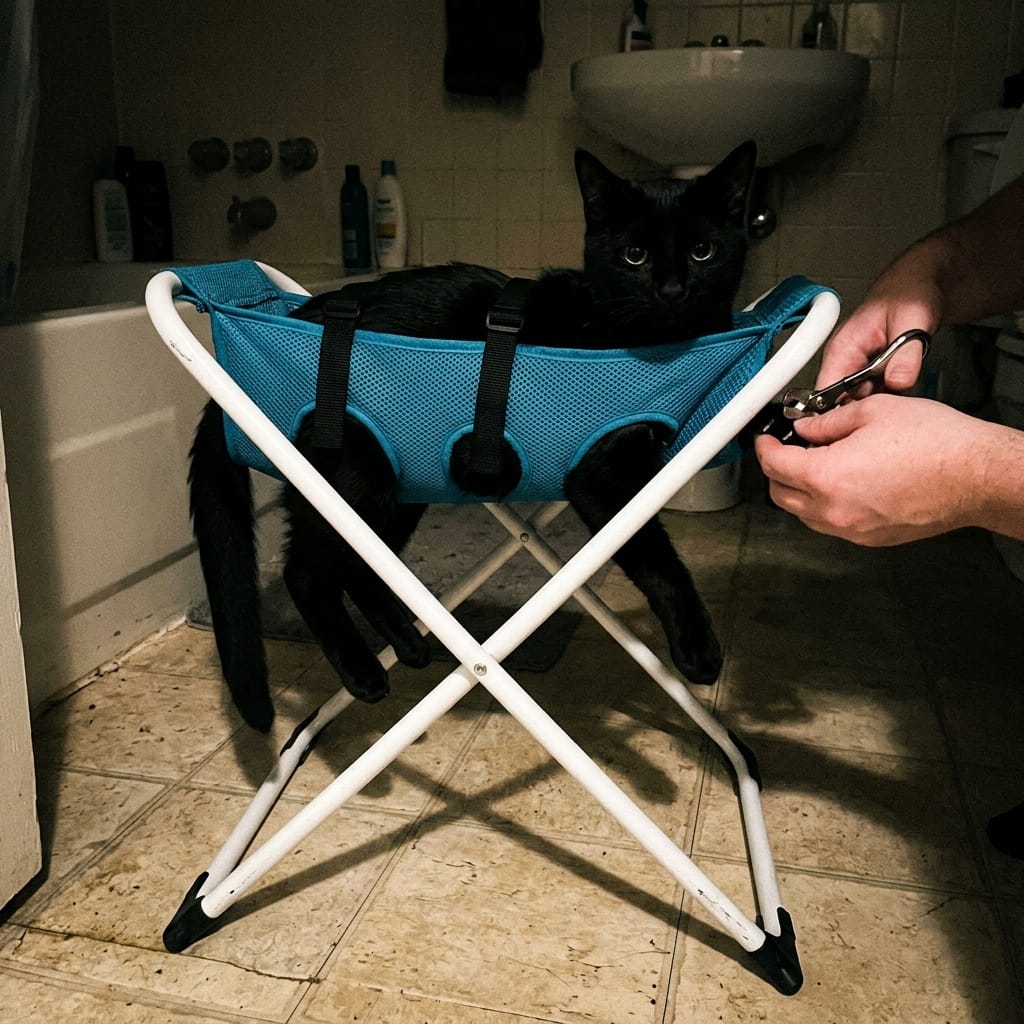 Customer photo review of Pawrelia™ Grooming Hammock Stand