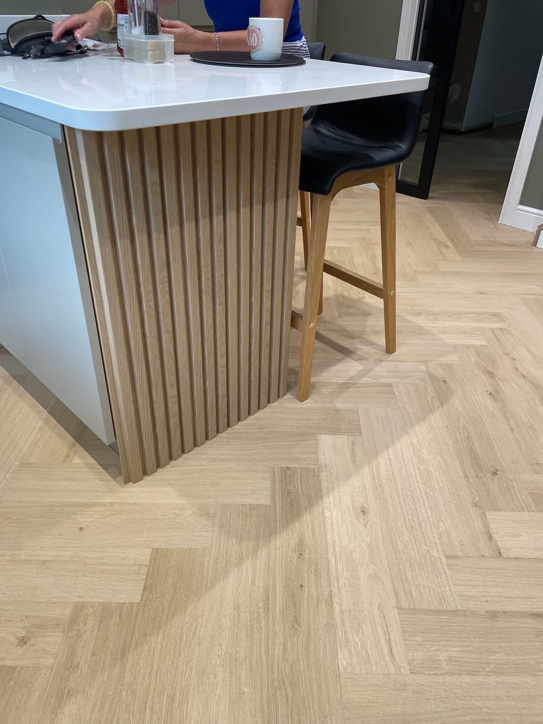 Customer photo review of SlatWall Waterproof Natural Oak Wall Panel