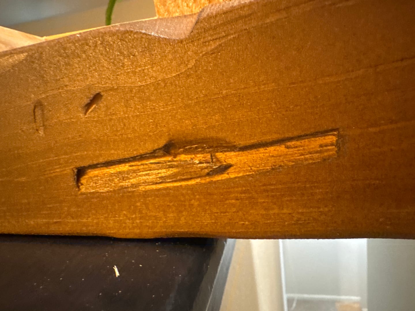 Customer photo review of Distressed 3" Thick Pine Floating Shelves