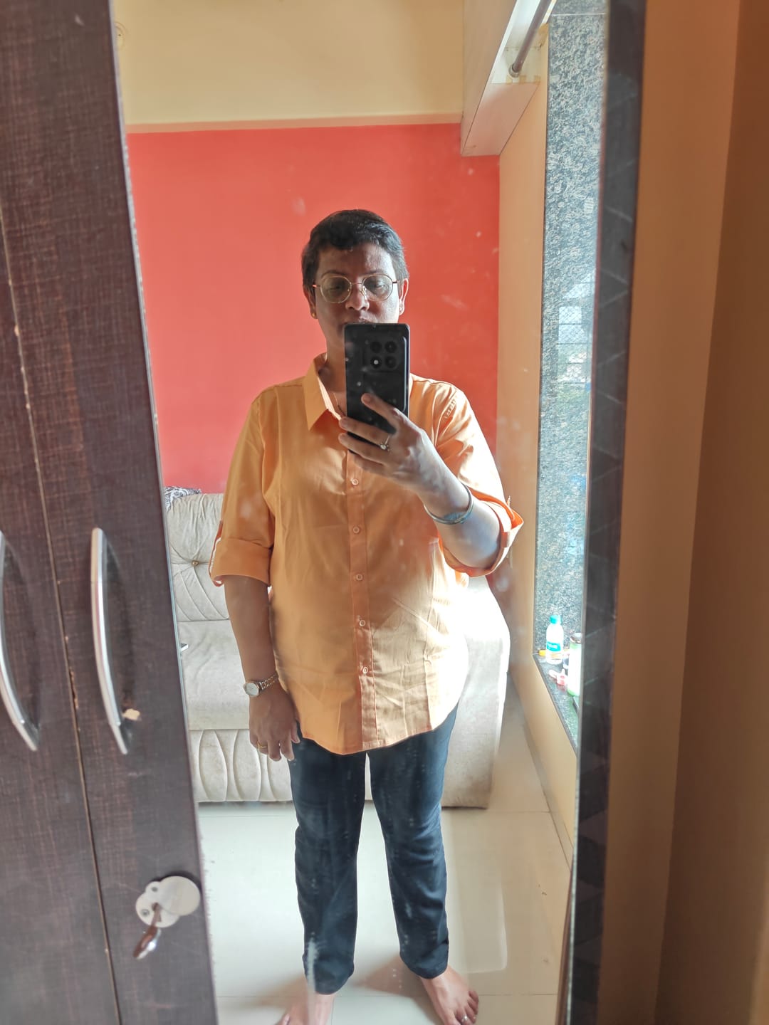 Customer photo review of Women Peach Airy-Linen Shirt