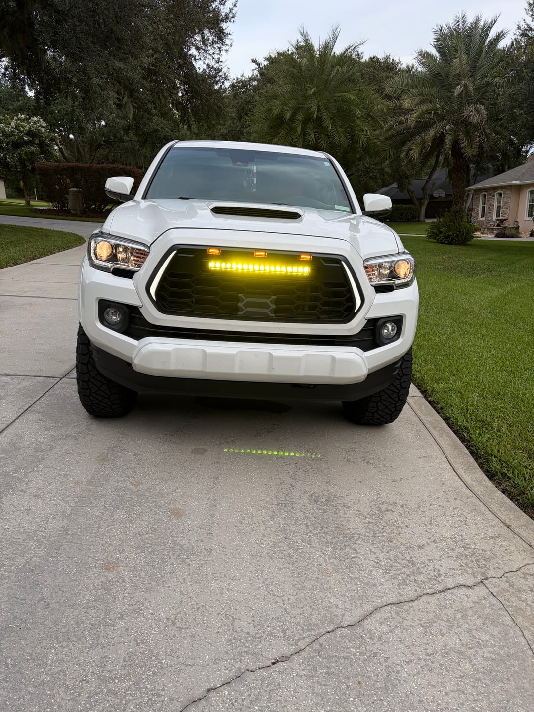 Customer photo review of 2016-2023 Tacoma Apex Pro Style Grille with LED Light Bar & Raptor Lights by YotaTribe