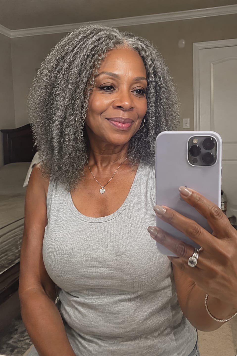 Customer photo review of Luvwin 5x5 Closure Salt & Pepper Burmese Curly Glueless Wig 100% Human Hair