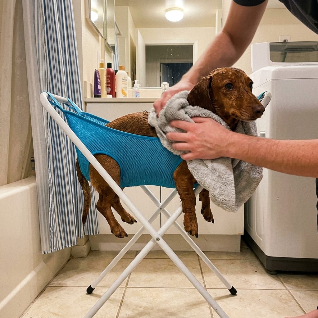 Customer photo review of Pawrelia™ Grooming Hammock Stand