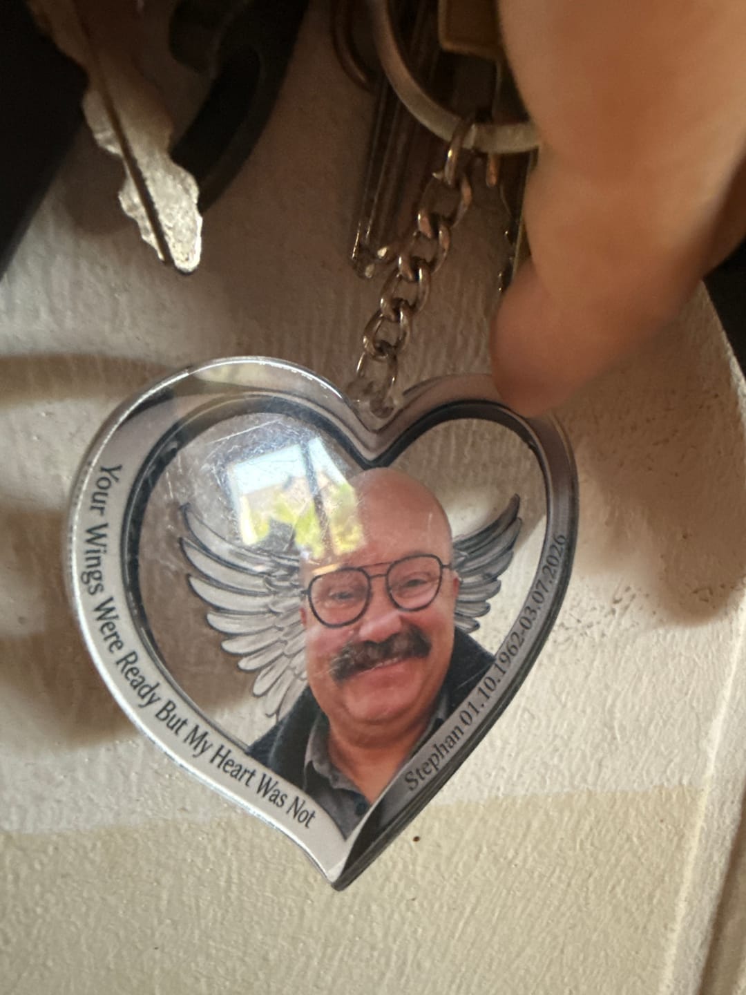Customer photo review of Your Wings Were Ready But My Heart Was Not - Personalized Memorial Keychain