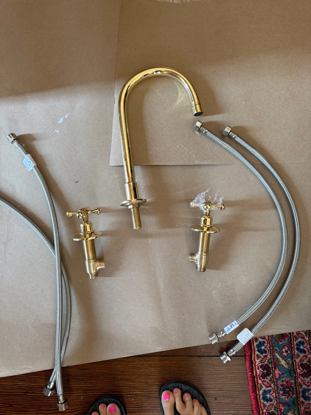 Customer photo review of Hammered Brass Console Sink With Legs – Handmade Unlacquered Brass Bathroom Sink