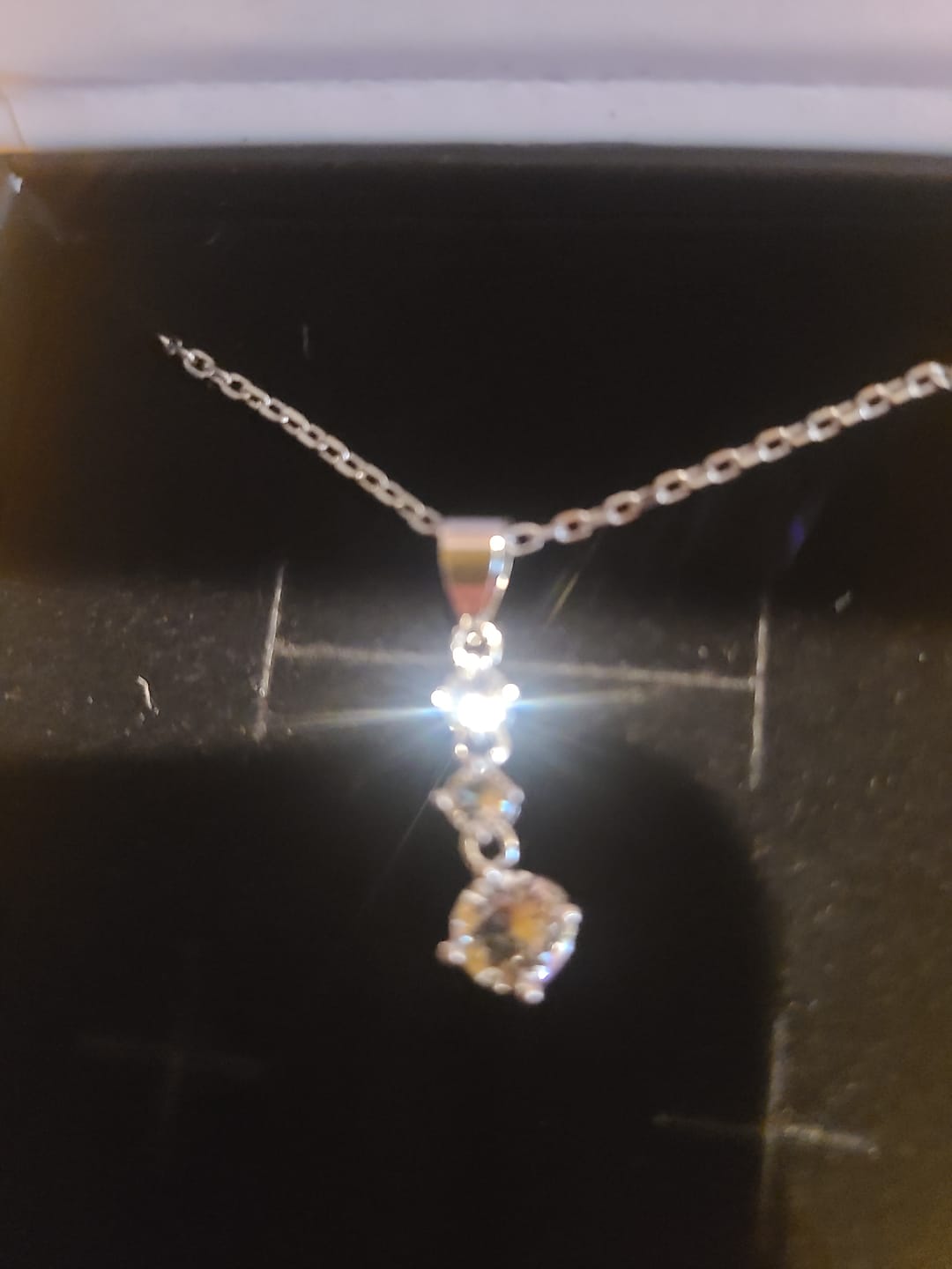 Customer photo review of Delilah 18k White Gold Plated Drop Pendant Necklace with Swarovski Crystals