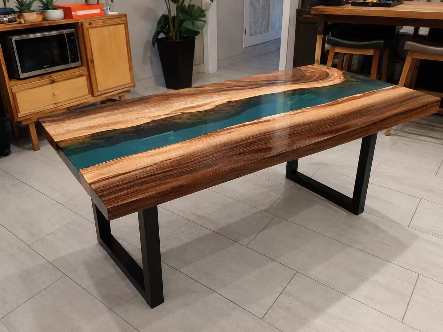 Customer photo review of Walnut Ocean Wave Epoxy Resin Coffee Table