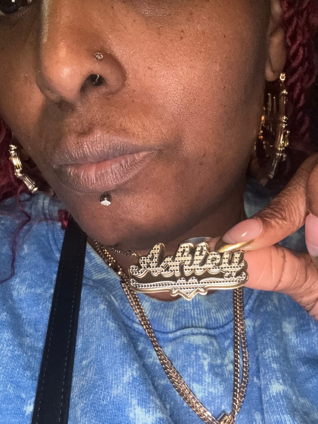 Customer photo review of Double Plated Bamboo Name Hoop Earrings