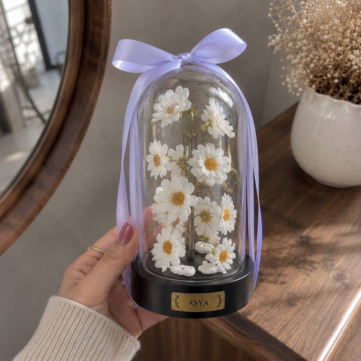 Customer photo review of Kişiye Özel Işıklı Papatya Fanusu