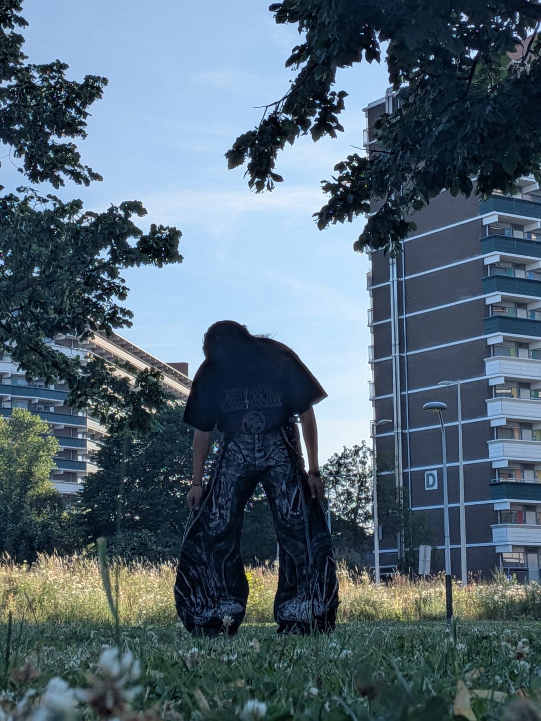 Customer photo review of Deconstructed Flared Patchwork Denim Jeans Black