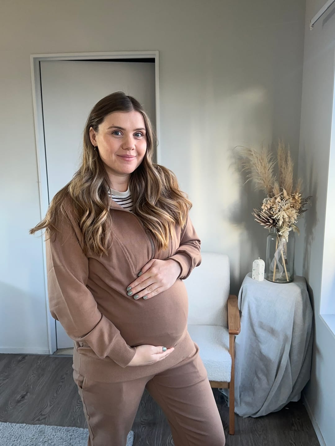 Customer photo review of Calla Maternity Tracksuit Set in Iced Latte