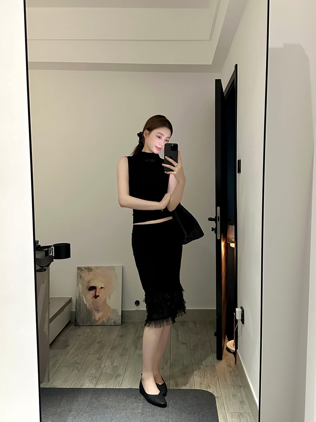 Customer photo review of IAMXIAA Layered Tulle Ruffle Hem Low Rise Bodycon Midi Skirt
