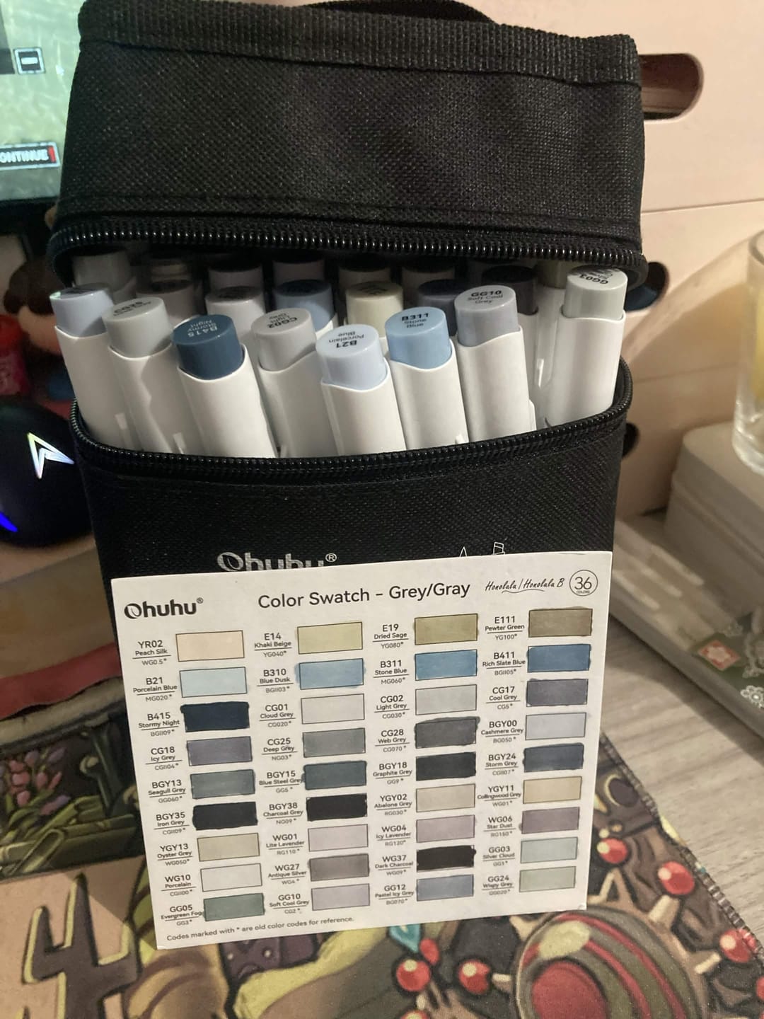 Customer photo review of Ohuhu Honolulu 36 Gray Tone Colors Dual Tips Alcohol Art Markers (New Color Codes)