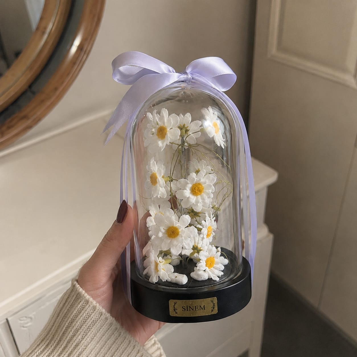 Customer photo review of Kişiye Özel Işıklı Papatya Fanusu