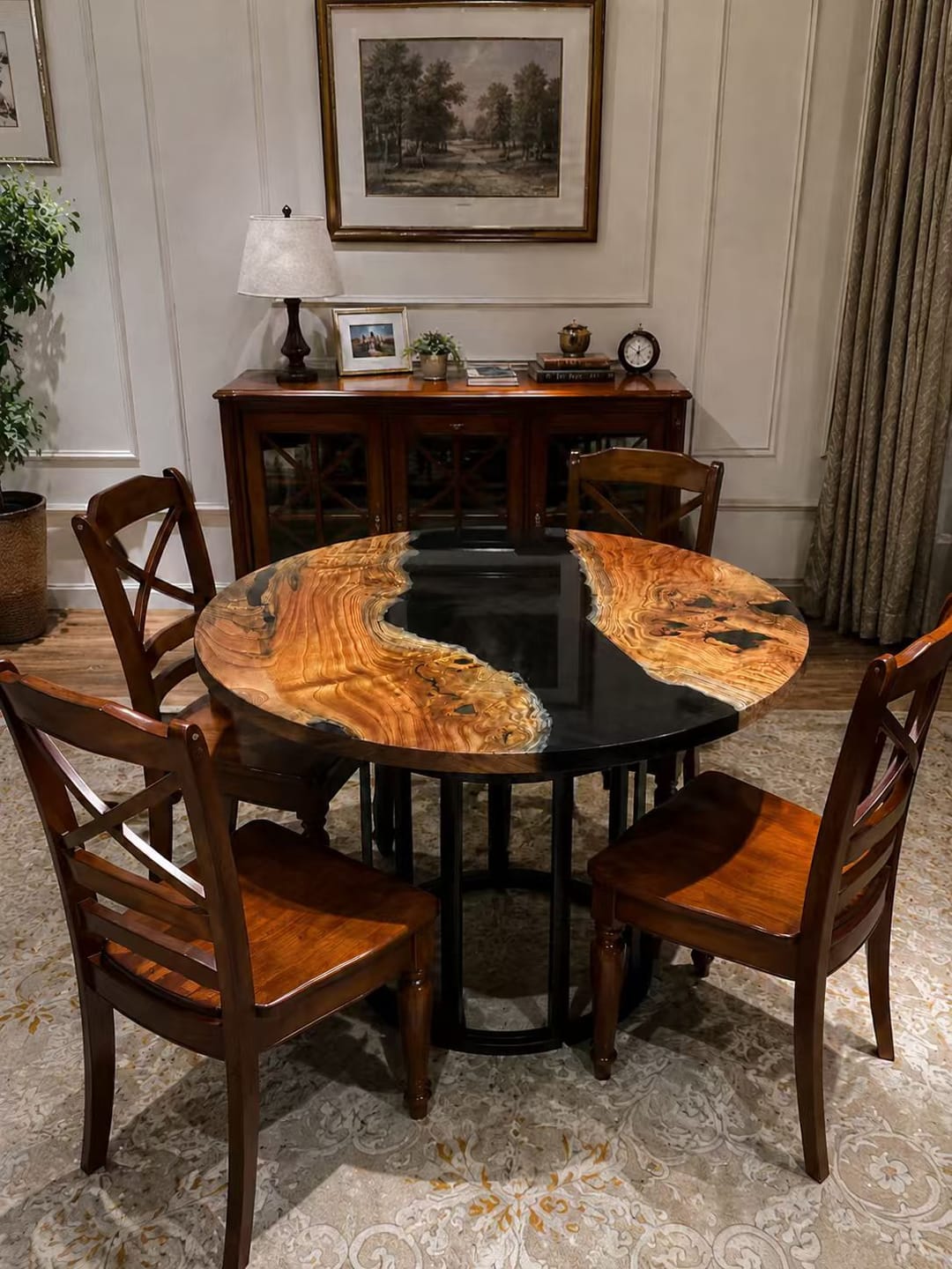 Customer photo review of Black Walnut with Transparent Epoxy Resin Round Table