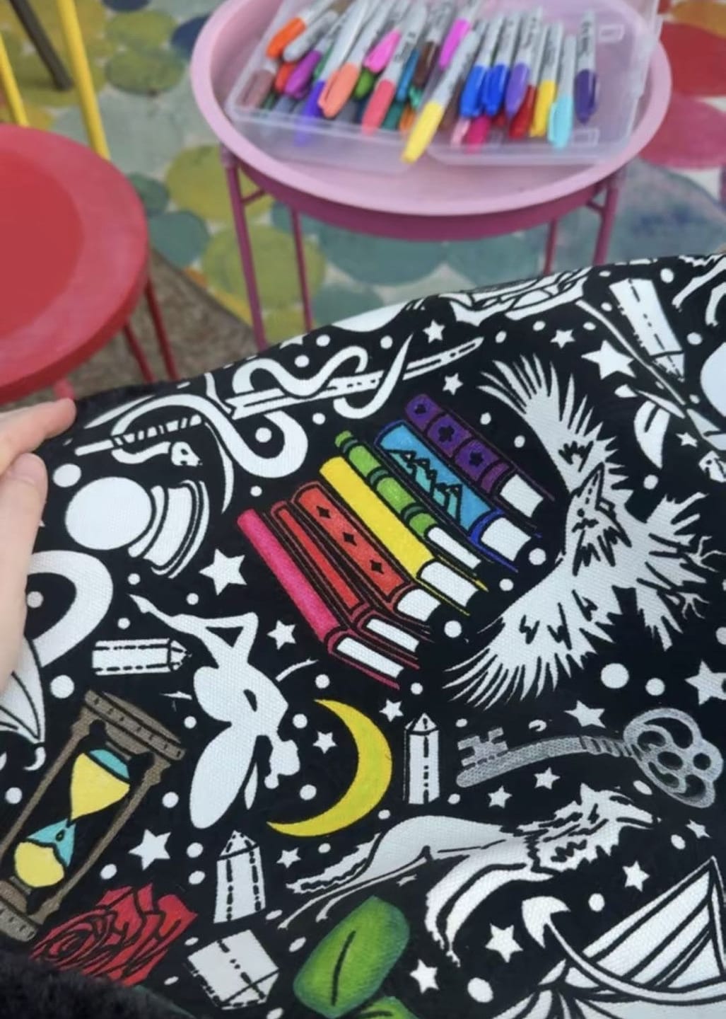 Customer photo review of DIY Drawing Blanket with 24 Colors Markers, Doodle Your Own Blankets, Customizable Washable Paint & Play Blankets for Adults