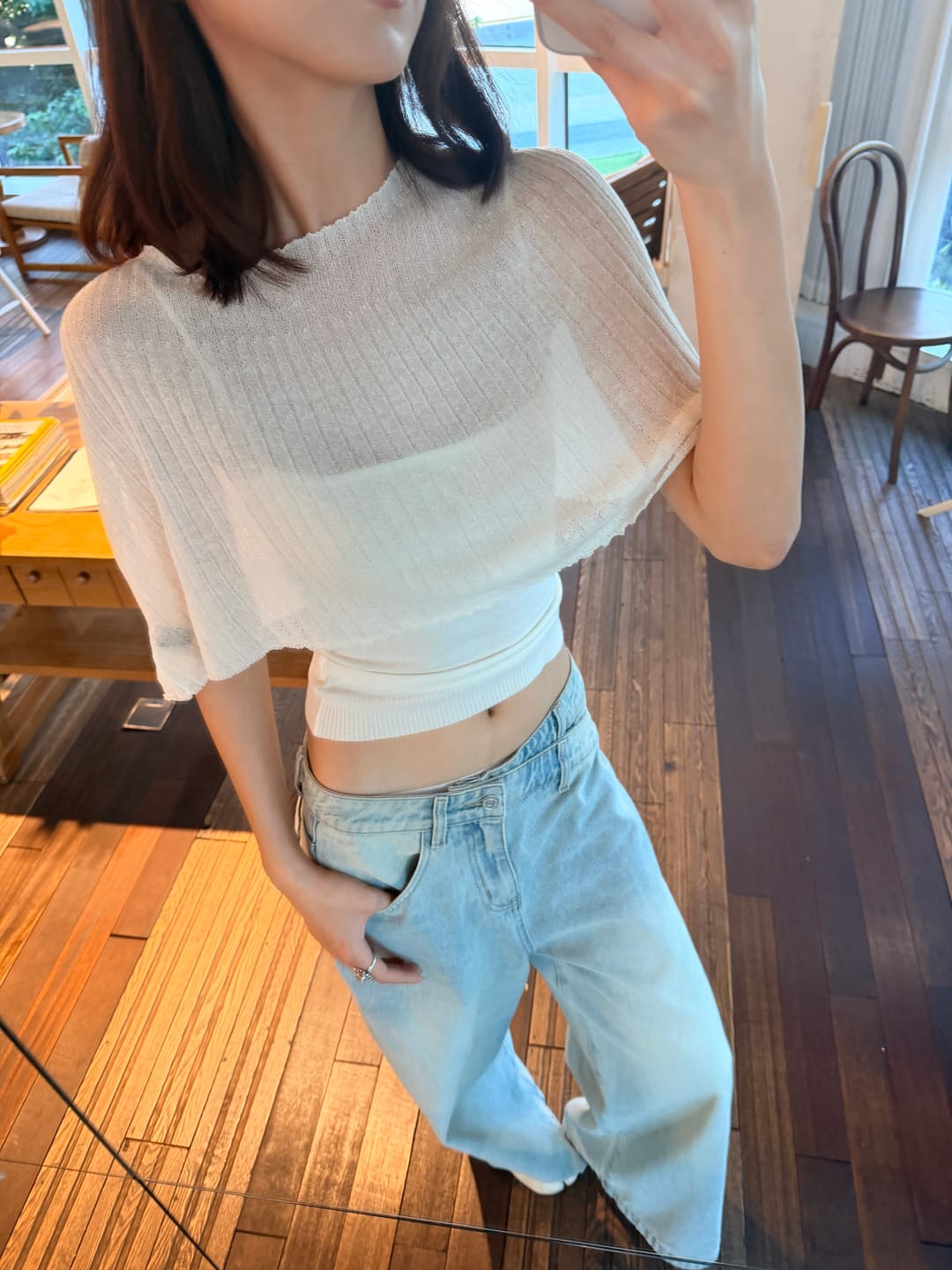 Customer photo review of 0122stepll Relaxed Wide-Leg Denim Trousers