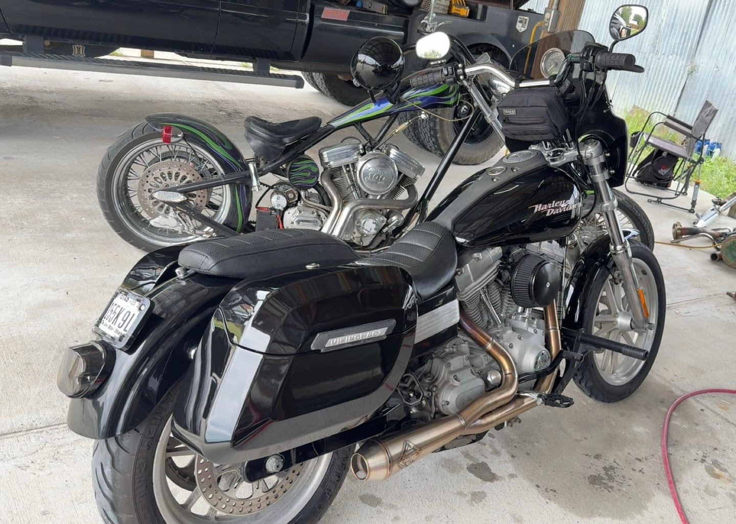 Customer photo review of 36L - Lamellar Raven Extra Large Shock Cut-out Painted Hard Saddlebags for Harley Dyna Street Bob FXDB/I