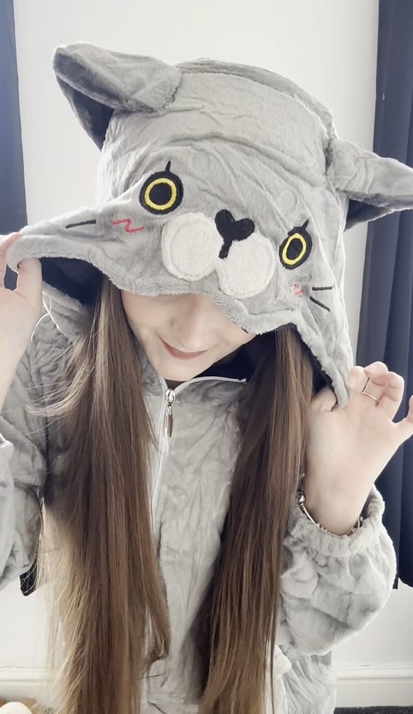 Customer photo review of OLAOLA Unisex Adult Plush Cat Animals Onesie Pajamas Warm Home One-Piece Sleepwear