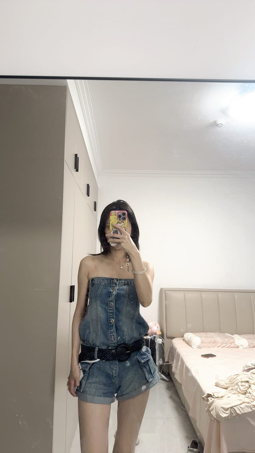 Customer photo review of WARDEN EDGE Strapless Denim Utility Romper