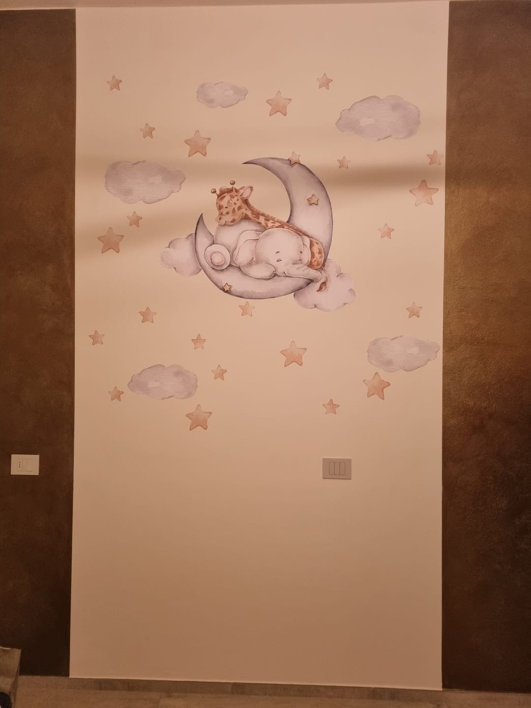 Customer photo review of Elephant & Giraffe on the Moon — Watercolor Nursery Wall Decal