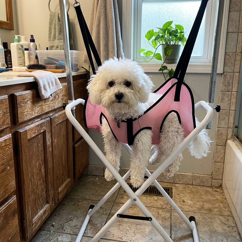 Customer photo review of Pawrelia™ Grooming Hammock Stand