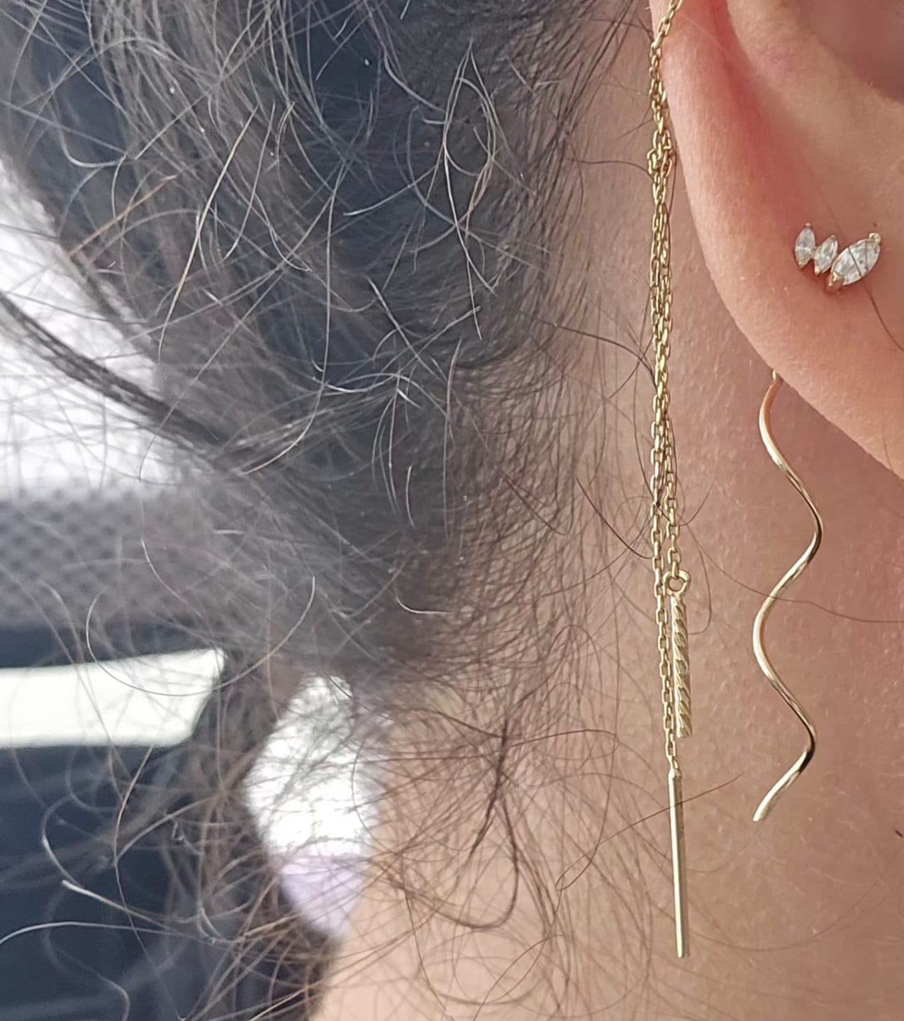 Customer photo review of Ballerina Üçlü Markiz Taşlı Sallantılı Altın Relax Piercing