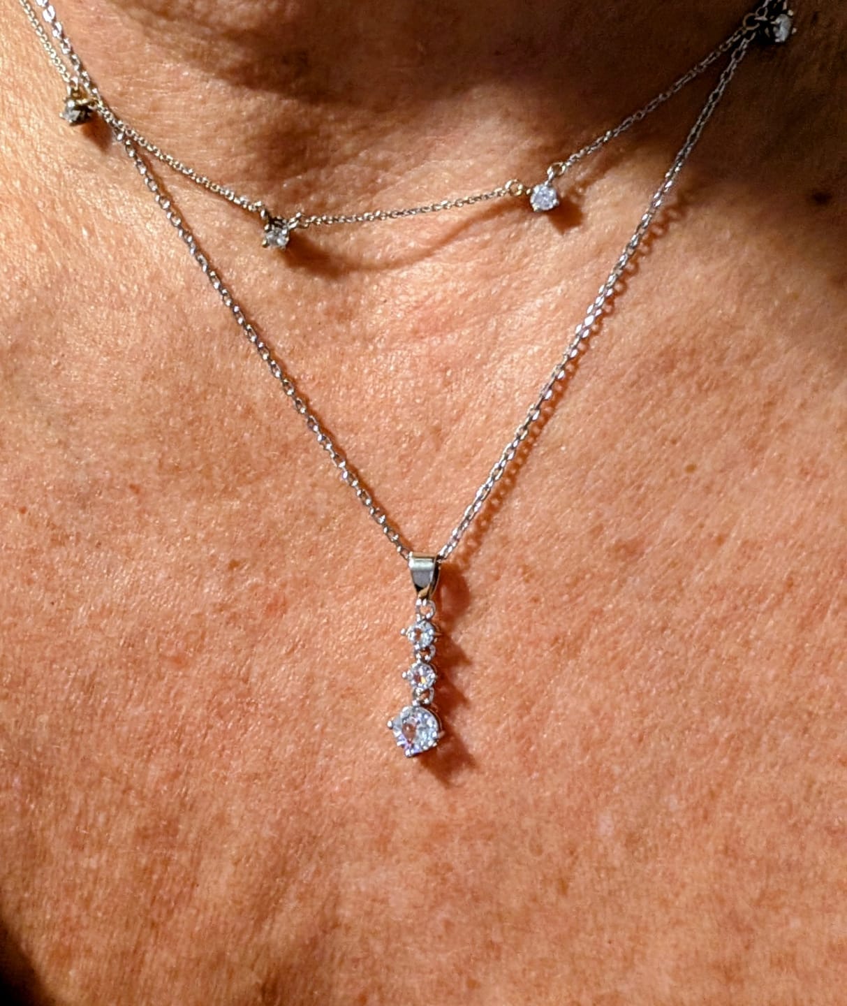 Customer photo review of Delilah 18k White Gold Plated Drop Pendant Necklace with Swarovski Crystals