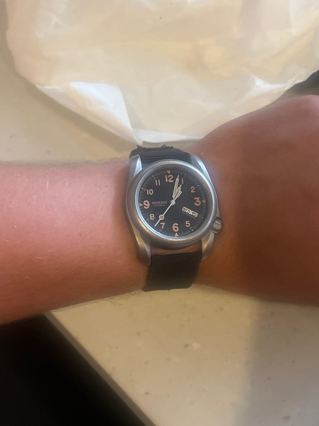 Customer photo review of VOYAGER - 100M Waterproof Titanium Automatic Field Watch | Volcanic Gray-Day,Date