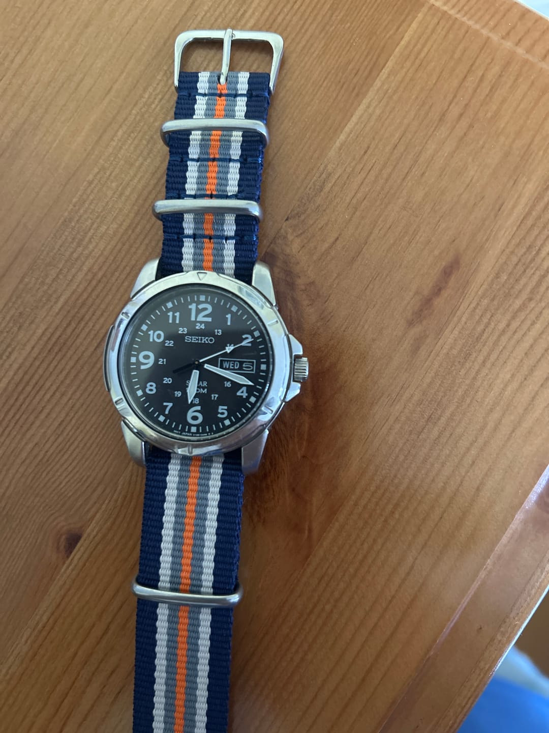Customer photo review of Classic Military Style Strap - Blue Cream Orange Stripes