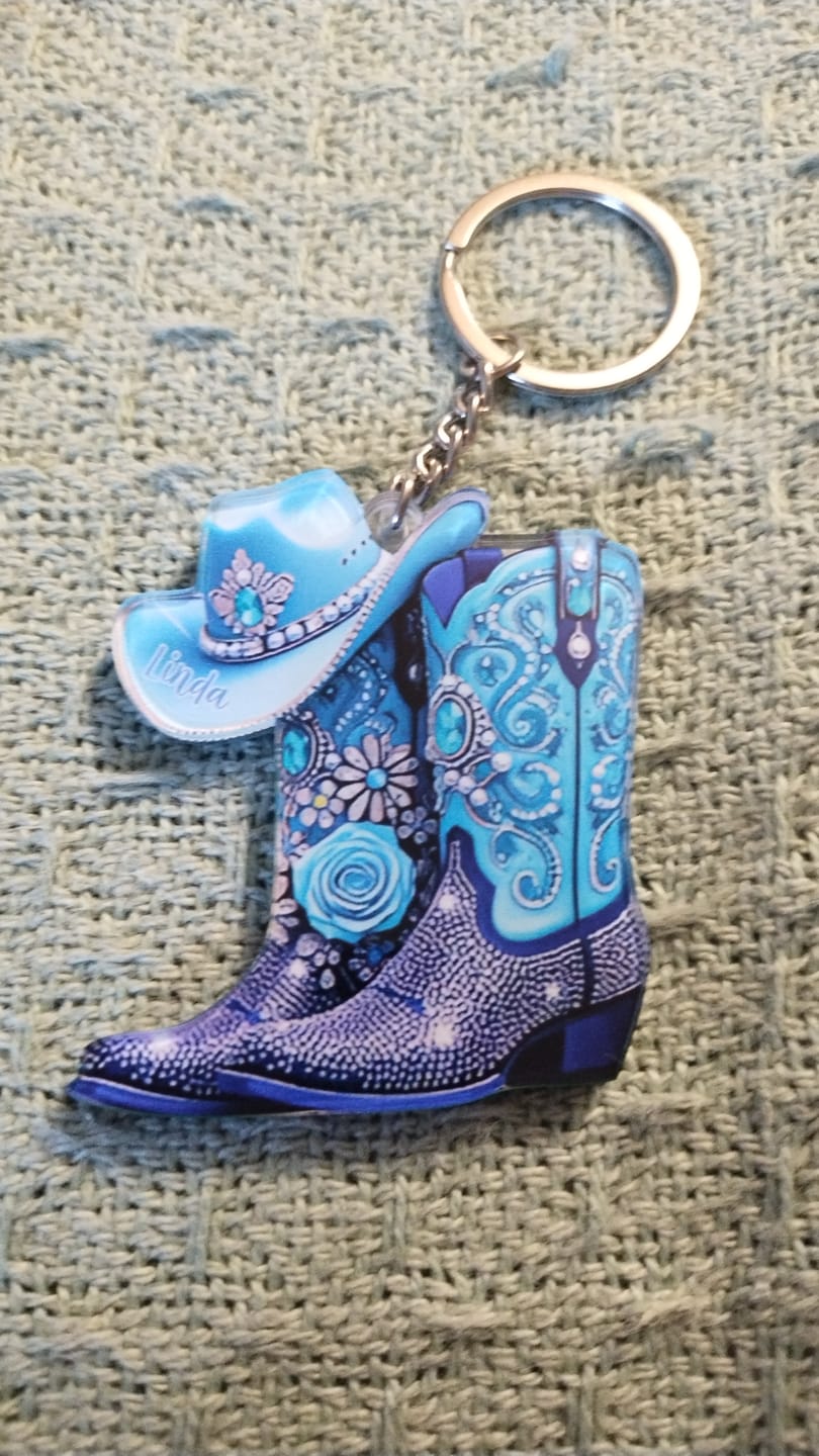 Customer photo review of Cowgirl Boots - Personalized Acrylic Keychain