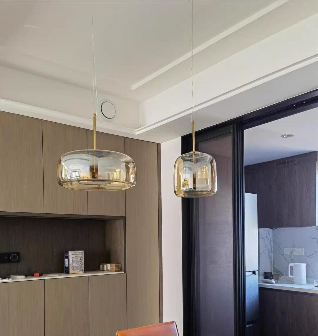 Customer photo review of Nordic Designer Amber Glass LED Pendant light for Kitchen, Dimmable