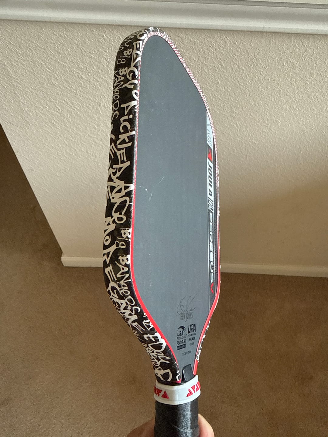 Customer photo review of White Graffiti Edge Tape (3 pack) - Pickleball Paddle Edge Tape