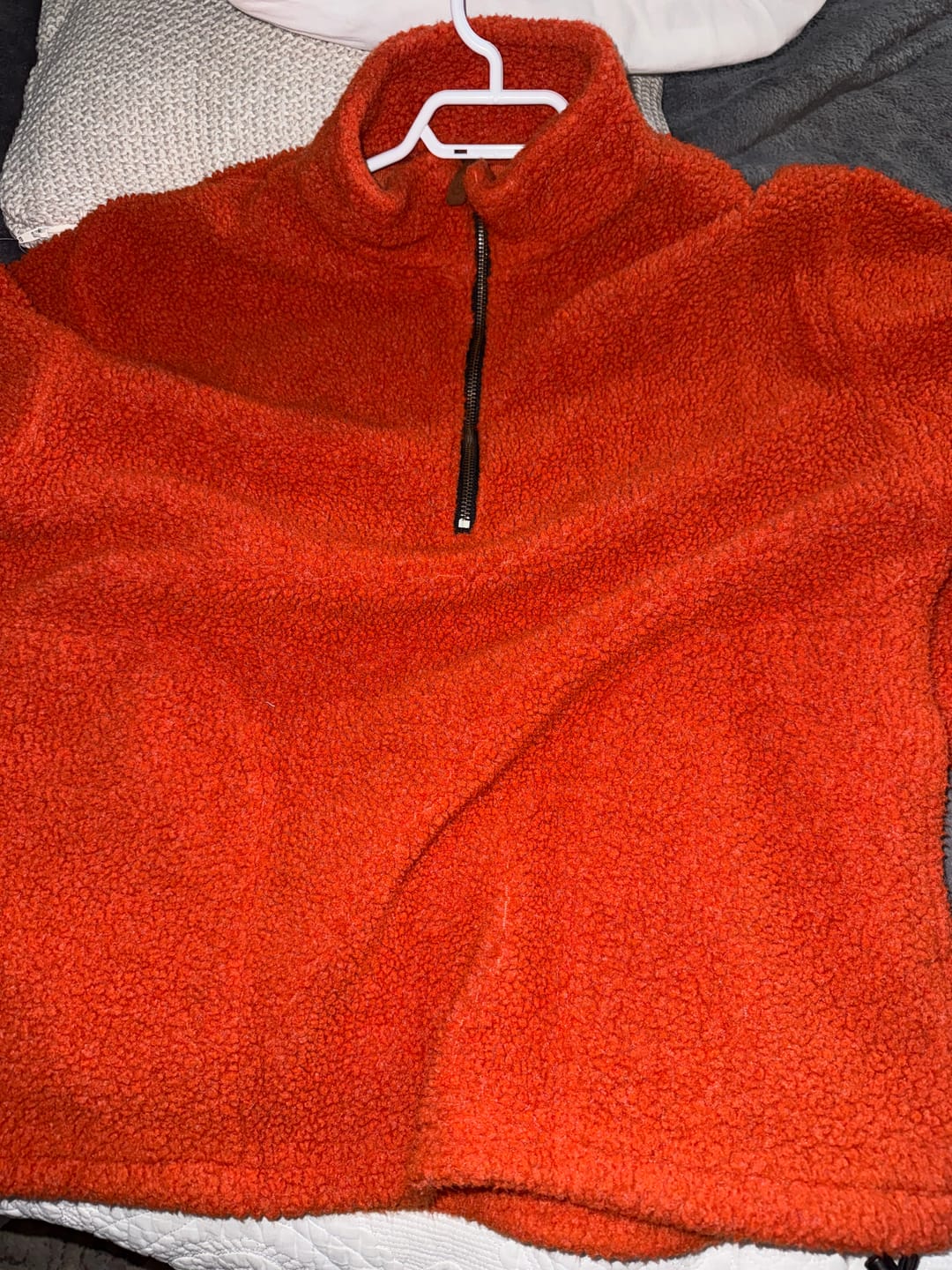 Customer photo review of Vintage 1990s American Eagle Quarter Zip Orange Deep Pile Fleece Sweater Mens L