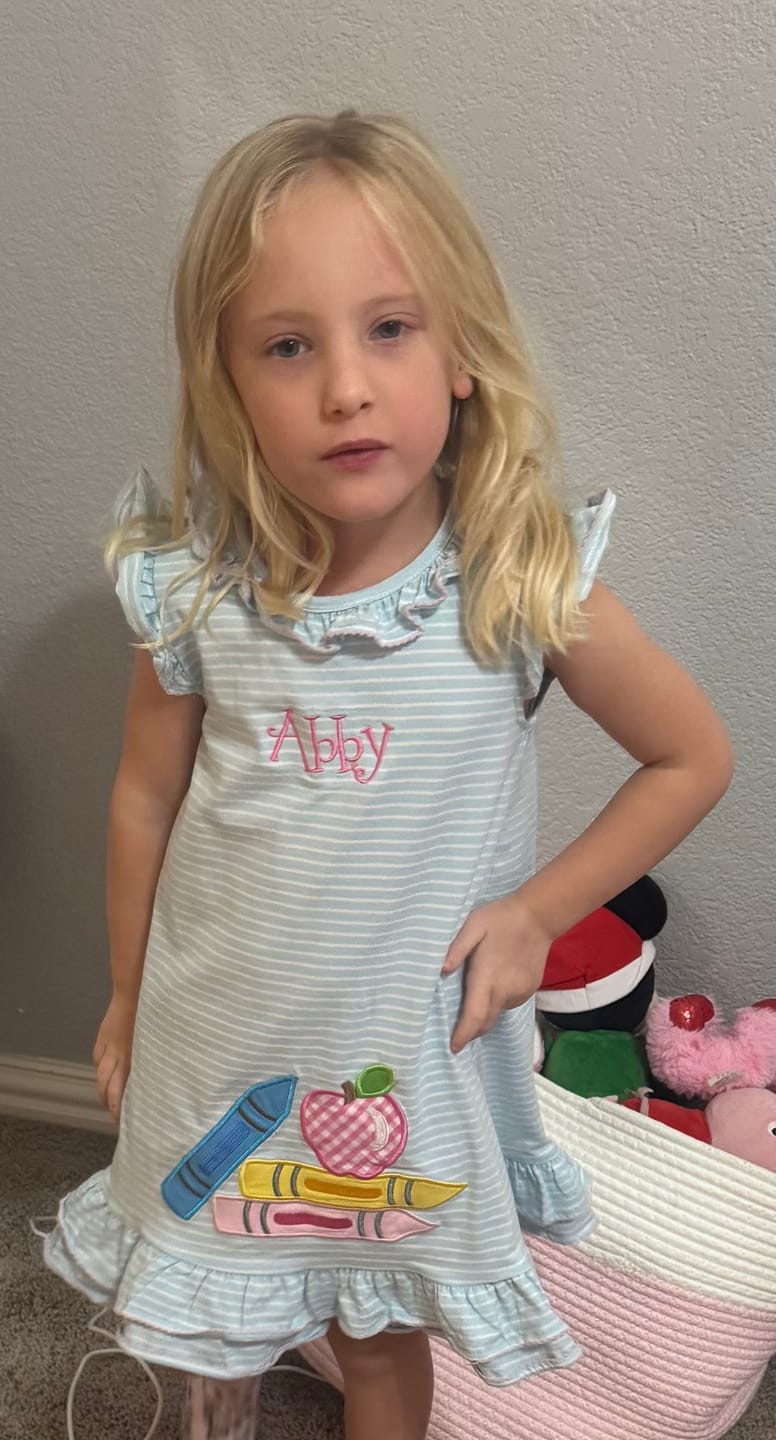 Customer photo review of Bright Crayons Light Blue Stripe Milly Dress