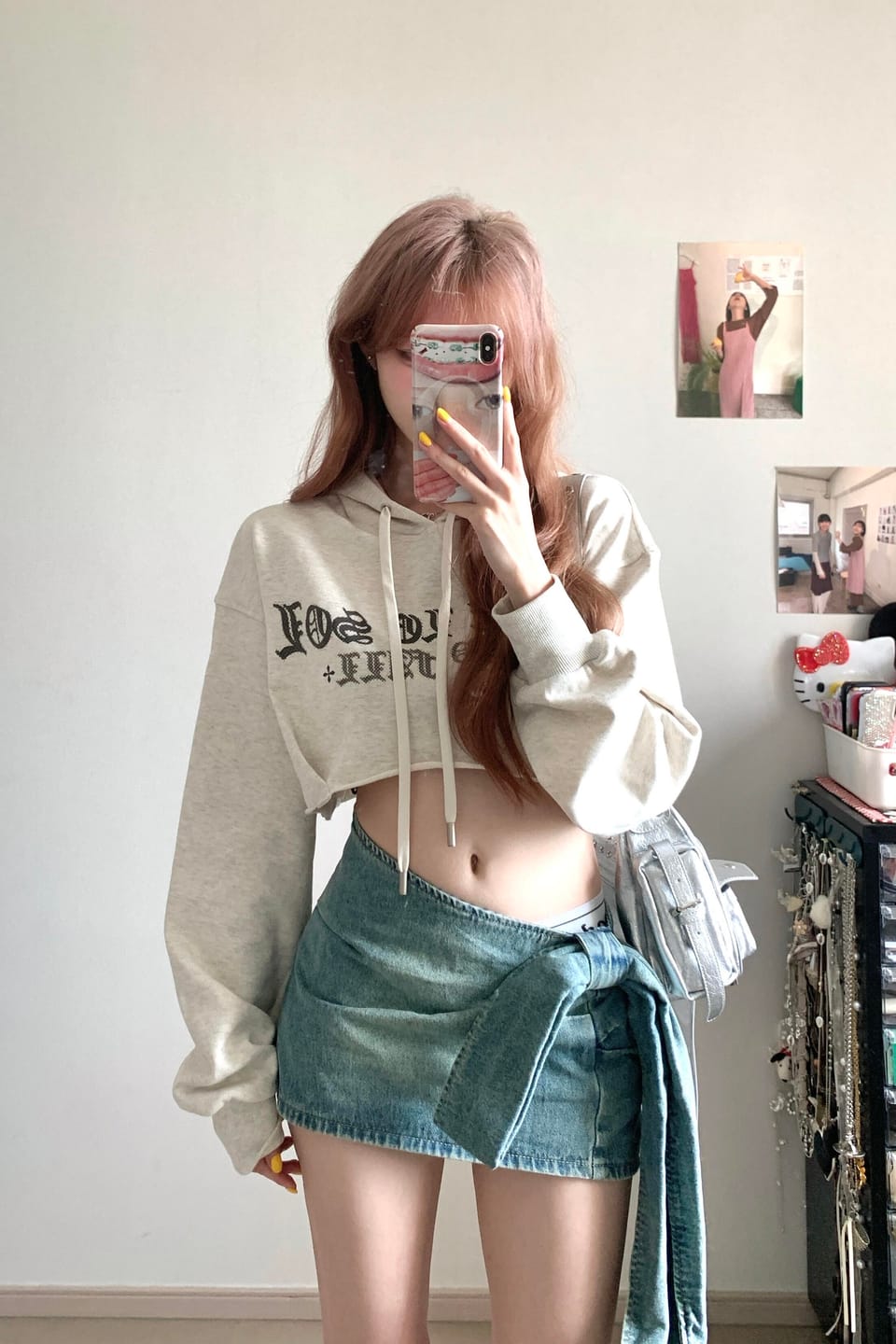 Customer photo review of Rase le sol Asymmetric Tie-Front Denim Mini Skirt