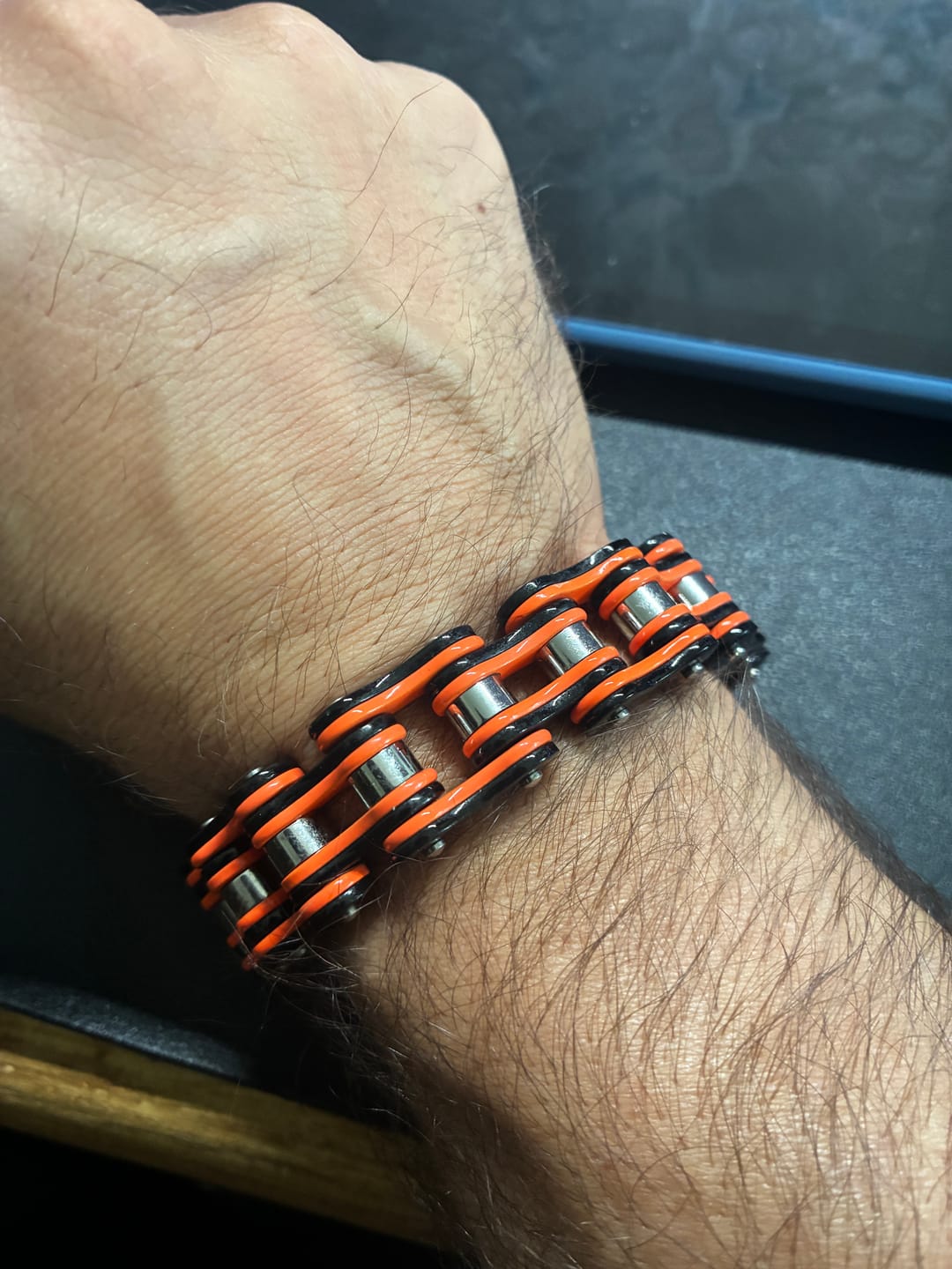 Customer photo review of Cycolinks Punk Orange Mens Bike Chain Bracelet