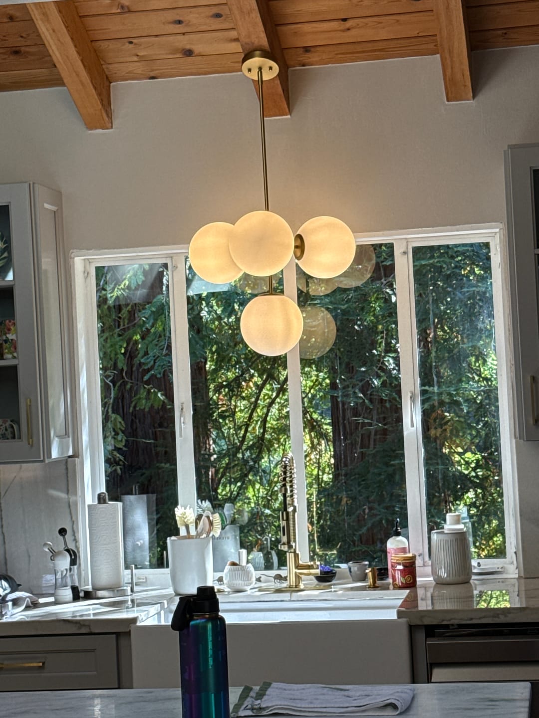 Customer photo review of 4-Light Opal Glass Globe Sputnik Semi Flush Chandelier