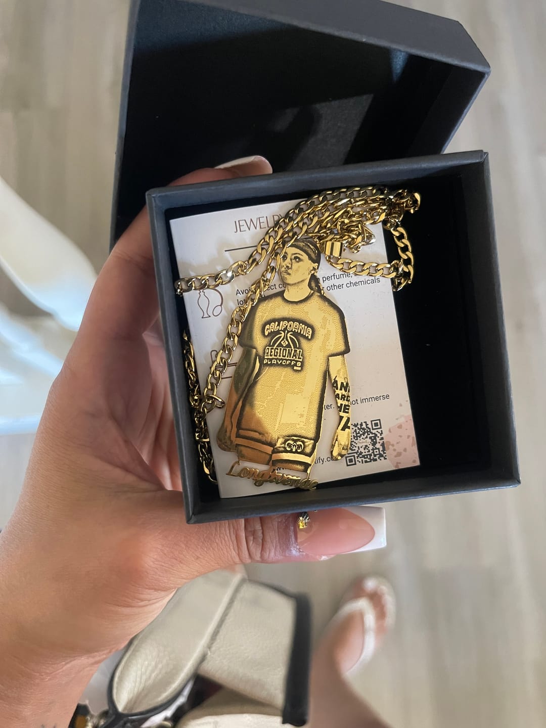 Customer photo review of Custom Photo Engraved Pendant Necklace