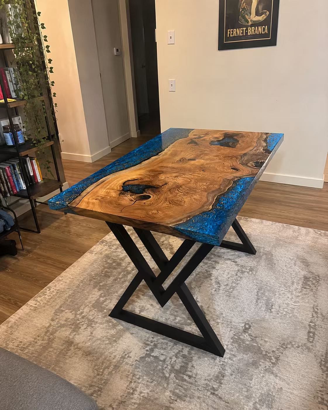 Customer photo review of Olive Wood Ocean Blue Epoxy Resin River Dining Table