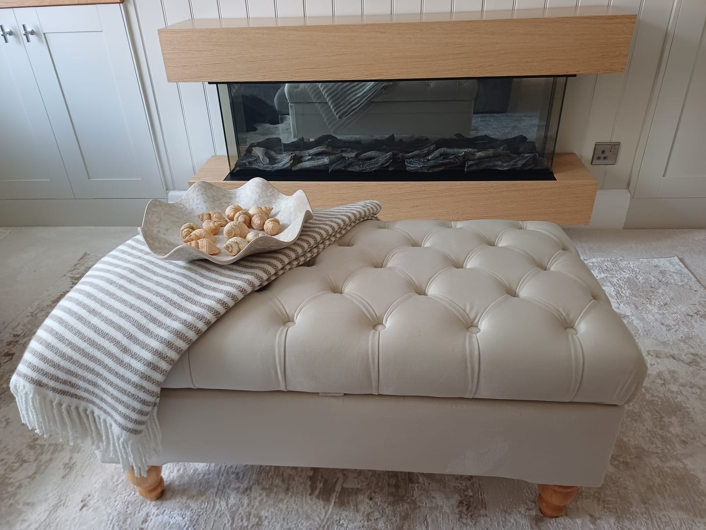 Customer photo review of Regent Artisan Storage Ottoman – Handmade Chesterfield Bench UK