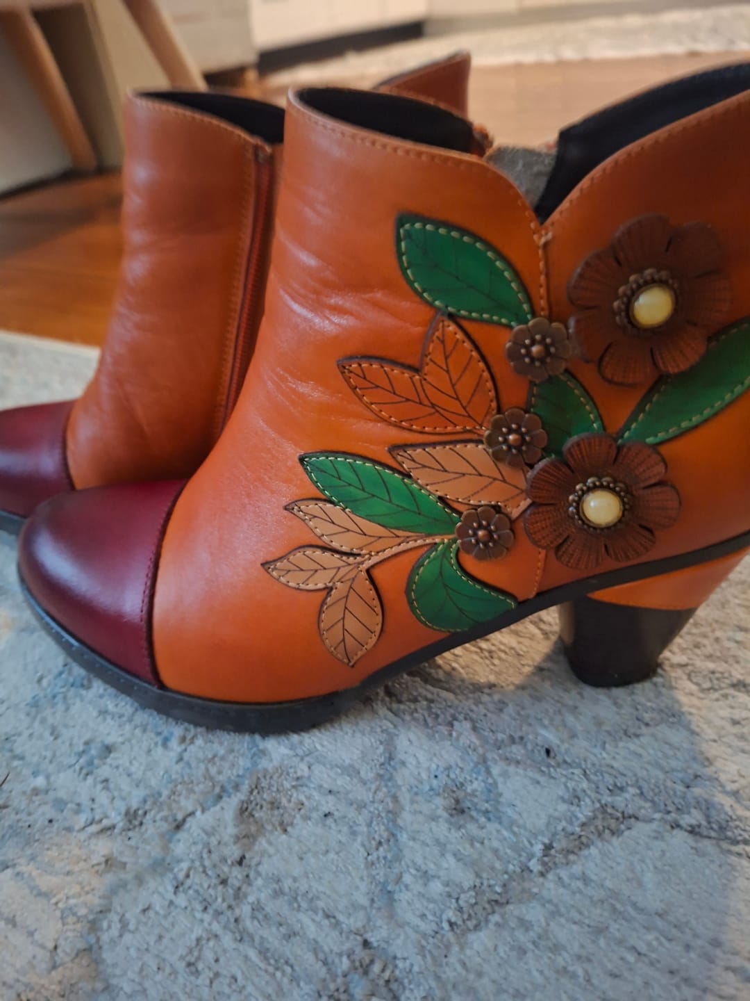Customer photo review of Retro Boho Floral Charm Ankle Boots