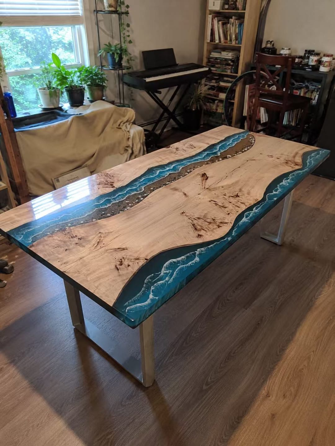 Customer photo review of Black Walnut Wood Galaxy Epoxy Resin Dining Table