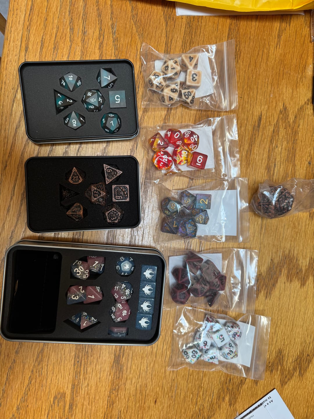 Customer photo review of Mystery Stash - 8 Dice Set Bundle + 1 RPG Accessory