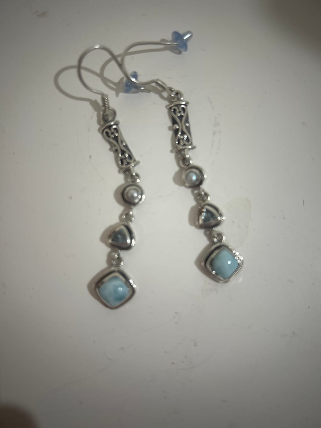 Customer photo review of Silver Larimar Earrings