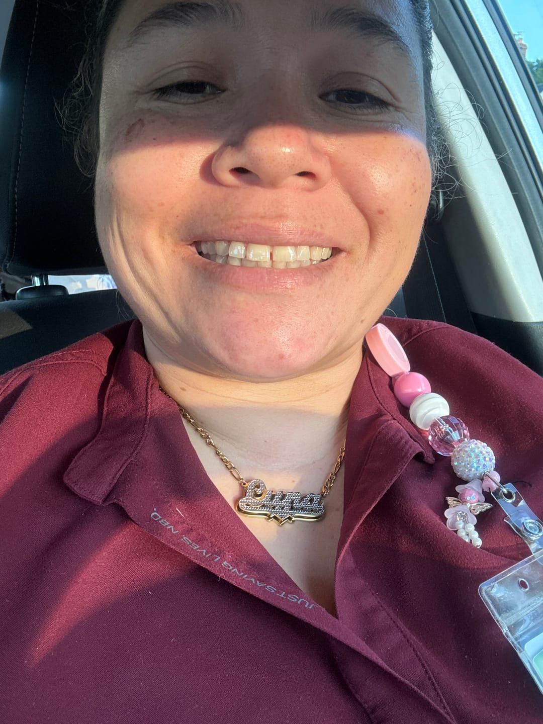 Customer photo review of Double Plated Pop Out Heart Name Necklace w/ Figaro Chain