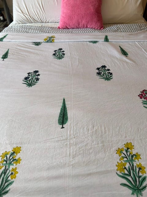 Customer photo review of Munnar Organic Mulmul Blanket — Hand Block Printed