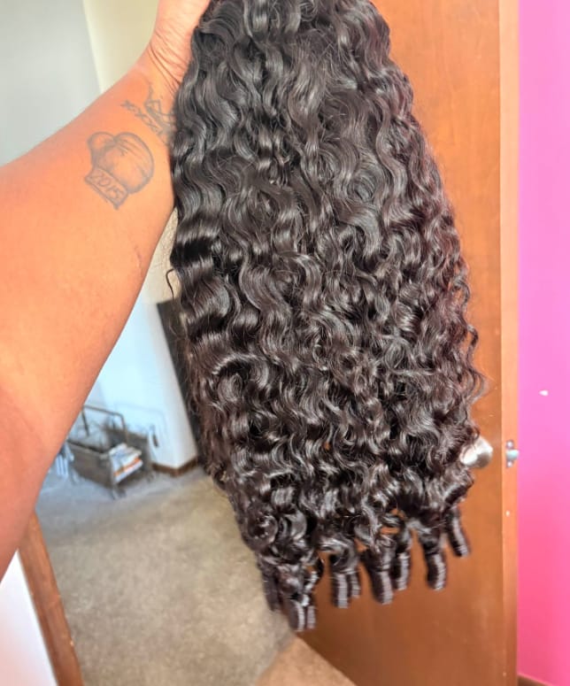 Customer photo review of Wavymy Burmese Curly Drawstring Half Wigs Seamless Flip Over Wig Beginner Friendly No Lace No Glue Human Hair 180% Density