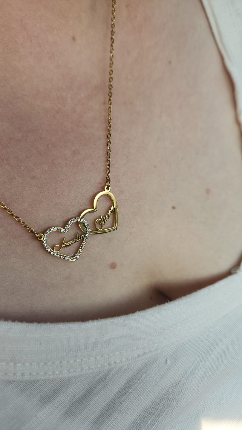 Customer photo review of Iced Heart Double Name Necklace